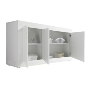 Buffet 3 portes, collection ISORA, coloris blanc laqué brillant