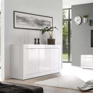 Buffet 3 portes, collection ISORA, coloris blanc laqué brillant