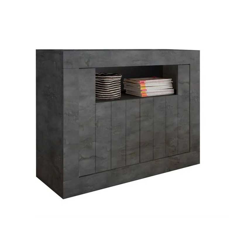 Buffet 2 portes battantes en bois, couleur gris foncé, collection URBAN