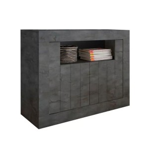 Buffet 2 portes battantes en bois, couleur gris foncé, collection URBAN