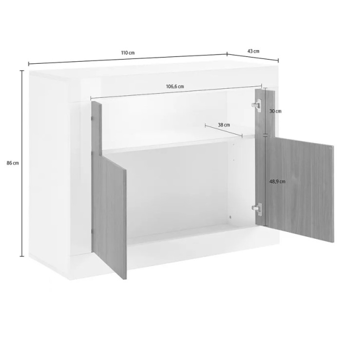 Buffet 2 portes battantes en bois, couleur gris foncé, collection URBAN