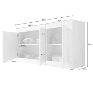 Buffet 3 portes, collection ISORA, coloris blanc et chêne clair, idéal pour votre salon ou salle à manger