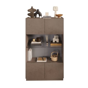 Vitrine design 2 portes, collection DOMI, gris anthracite/chêne foncé