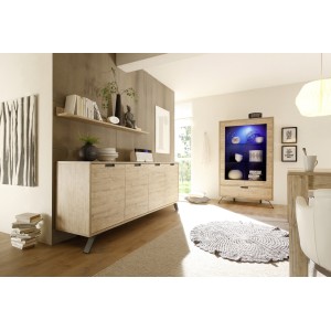 Vitrine SHOW – 2 portes en verre et 1 tiroir – Coloris chêne clair – Design moderne