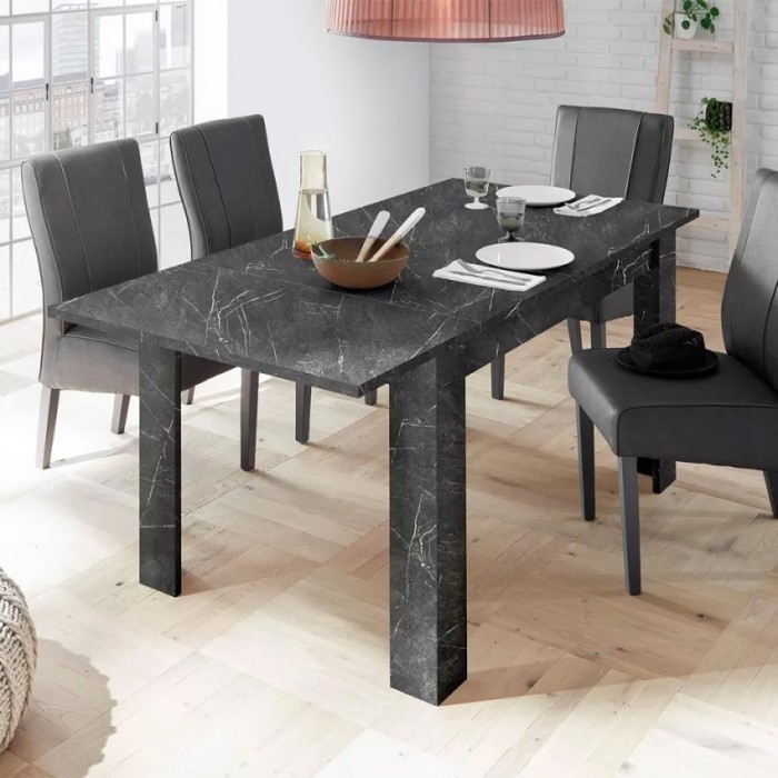 Table extensible, collection COLOMARMO, coloris noir effet marbre, idéal pour une salle à manger moderne et tendance
