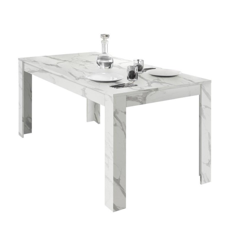 Table extensible, collection COLOMARMO, coloris blanc effet marbre, idéal pour une salle à manger moderne et tendance