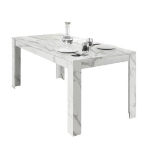 Table extensible, collection COLOMARMO, coloris blanc effet marbre, idéal pour une salle à manger moderne et tendance