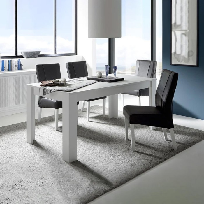 Table extensible 137x90, Collection FALL, couleur blanc laqué brillant