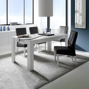 Table extensible 137x90, Collection FALL, couleur blanc laqué brillant