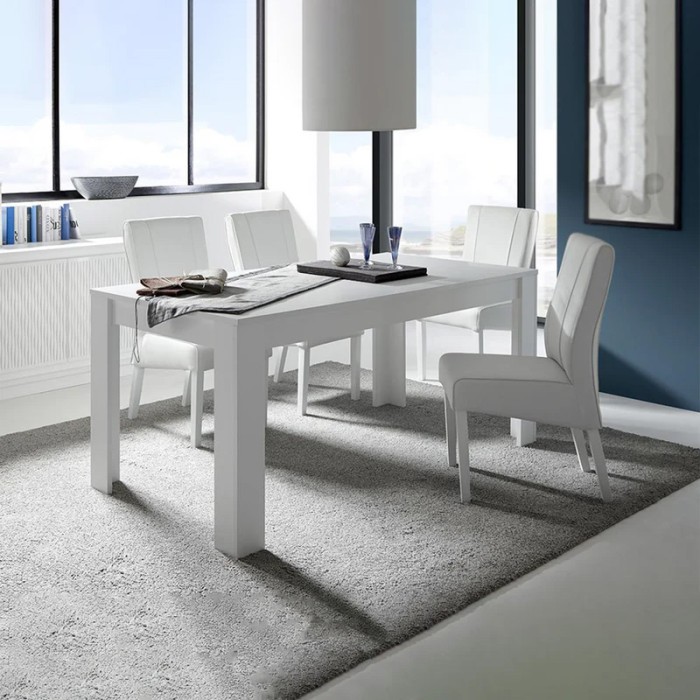 Table extensible 137x90, Collection FALL, couleur blanc laqué brillant