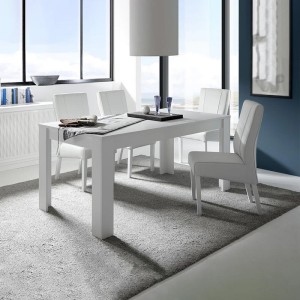 Table extensible 137x90, Collection FALL, couleur blanc laqué brillant