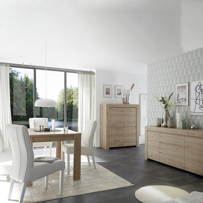 Table extensible jusqu'à 220x90, Collection ZEFIR, coloris chêne clair.