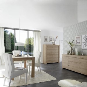 Table extensible jusqu'à 220x90, Collection ZEFIR, coloris chêne clair.