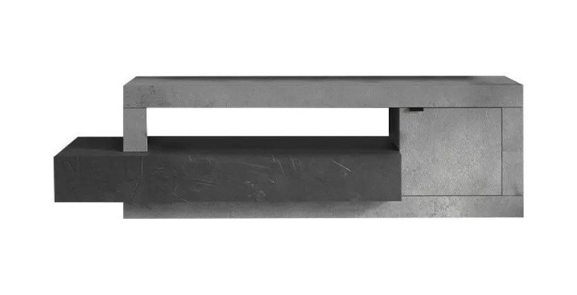 Meuble TV 1 porte 1 tiroir collection DOMI. Coloris effet béton et gris anthracite, idéal dans un salon design