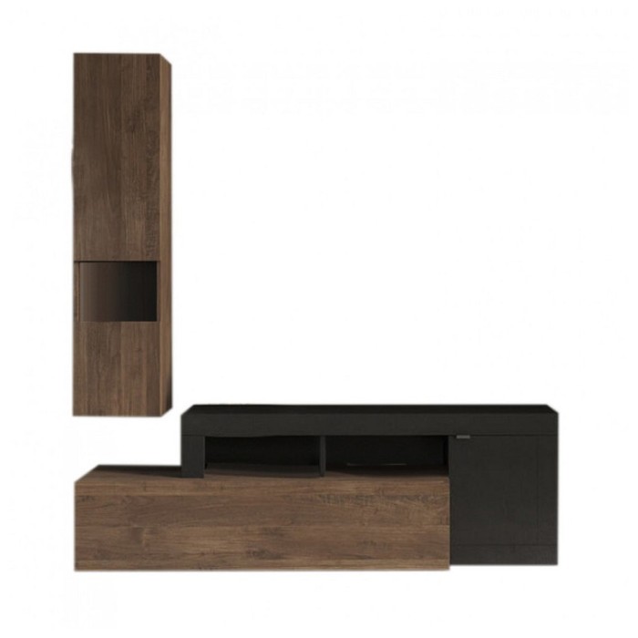 Ensemble de meubles de salon collection FREDO avec tiroir et 2 portes. Coloris noir et chêne foncé