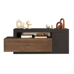 Buffet 1 porte 2 tiroirs, collection DOMI, gris anthracite/chêne foncé, pour salon design