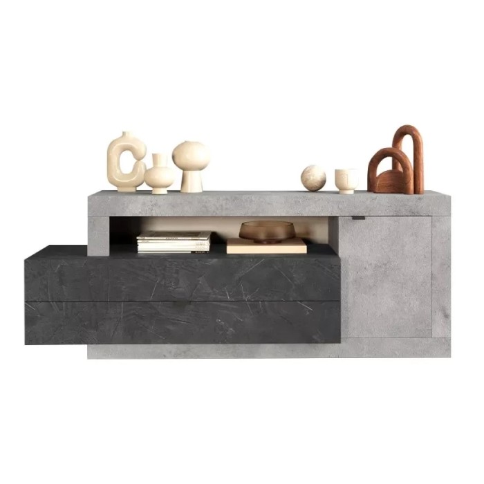 Meuble TV 2 portes 2 tiroirs, collection ACCESS, blanc/chêne clair