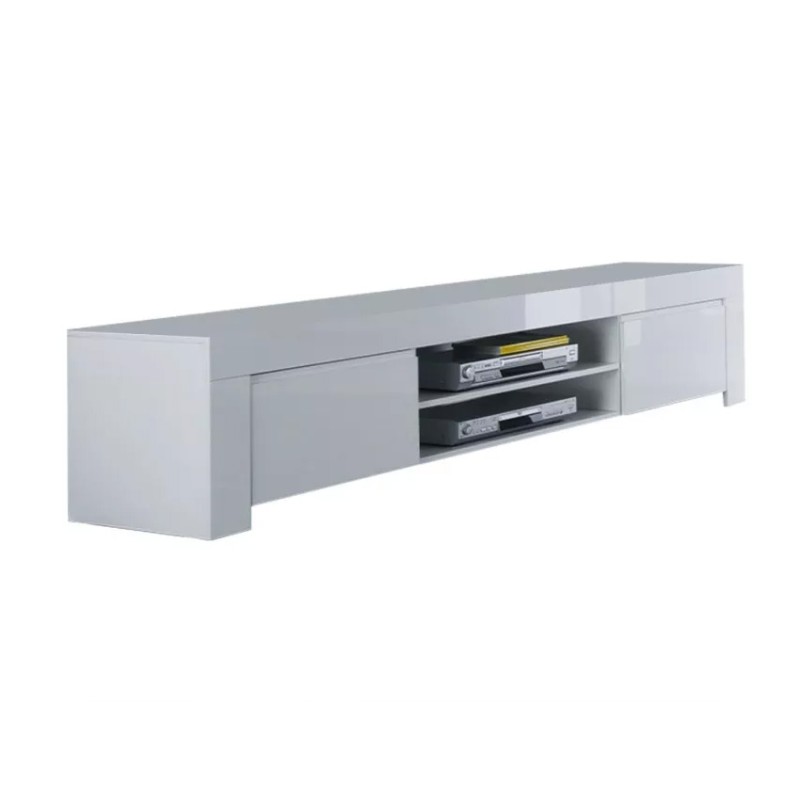 Meuble TV 2 portes, collection FOLOMI, coloris blanc laqué brillant