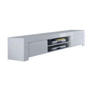 Meuble TV 2 portes, collection FOLOMI, coloris blanc laqué brillant