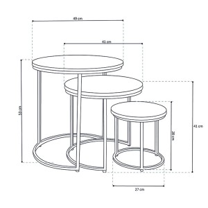 Ensemble de 3 tables d’appoint gigognes rondes en bois massif – Collection OIKOS – Style industriel