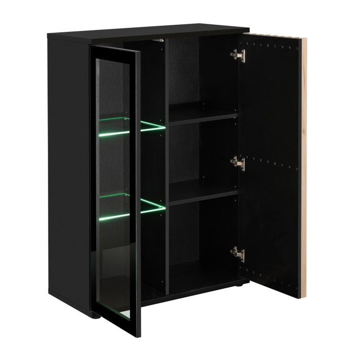 Vitrine basse design collection DEAN – 2 portes avec éclairage LED intégré