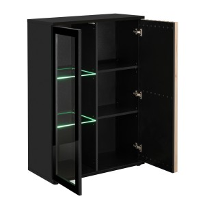 Vitrine basse design collection DEAN – 2 portes avec éclairage LED intégré