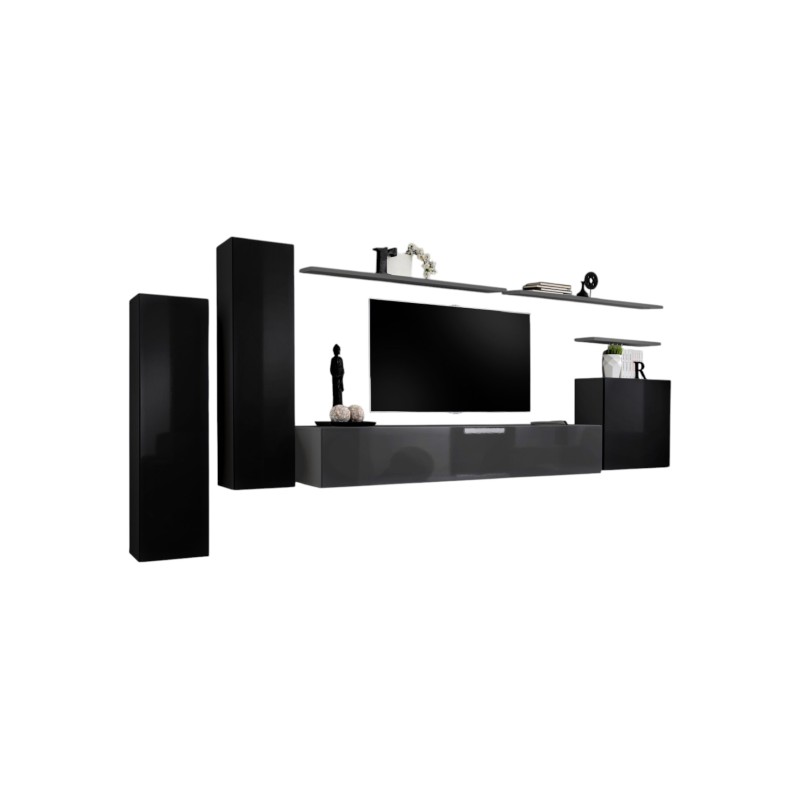 Ensemble de meubles de salon collection SWITCH I design, coloris noir et gris brillant.