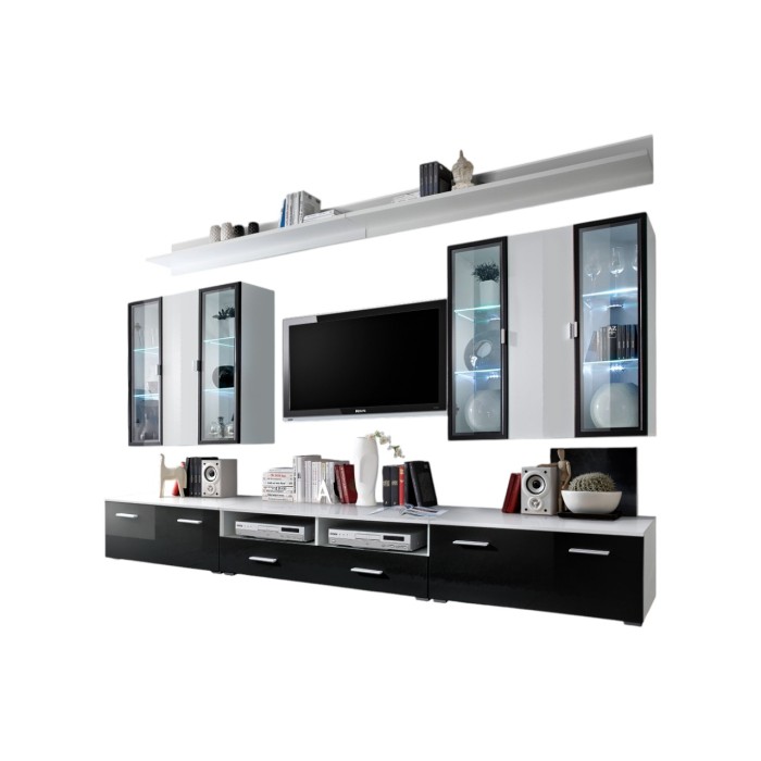Ensemble meuble salon Iceland noir de haute brillance avec LED