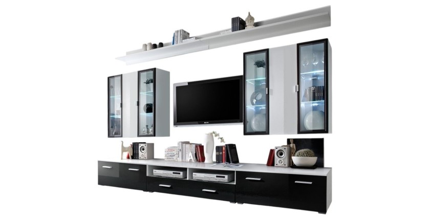 Ensemble meuble salon Iceland noir de haute brillance avec LED