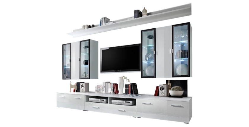 Ensemble meuble salon Iceland blanc de haute brillance avec LED
