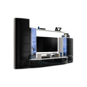 Composition de meubles TV collection GALAXY design coloris blanc et noir brillant.