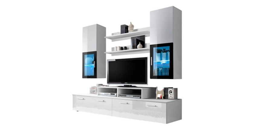 Meuble TV Mural 200cm Design. Collection MINI coloris blanc.