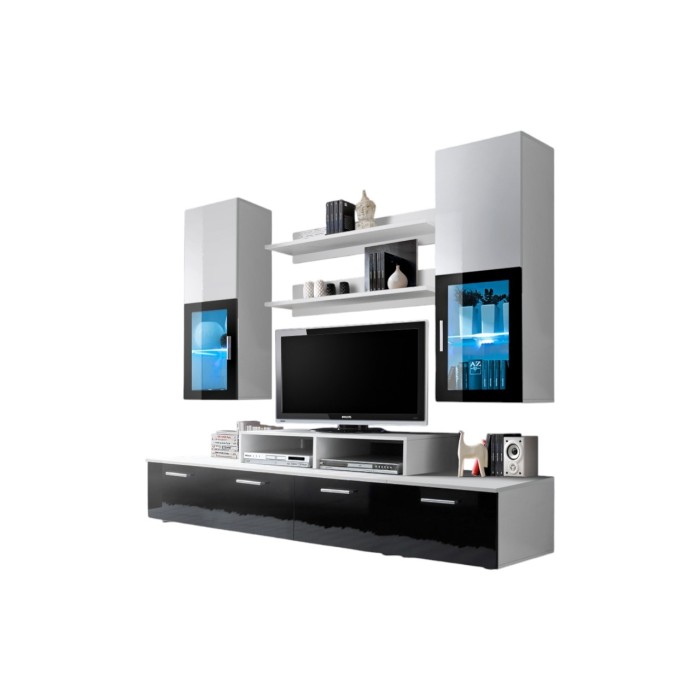 Meuble TV Mural 200cm Design. Collection MINI coloris blanc et noir