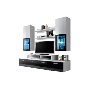 Meuble TV Mural 200cm Design. Collection MINI coloris blanc et noir