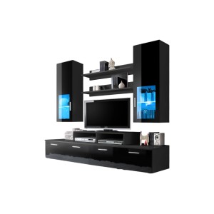 Meuble TV Mural 200cm Design. Collection MINI coloris noir.