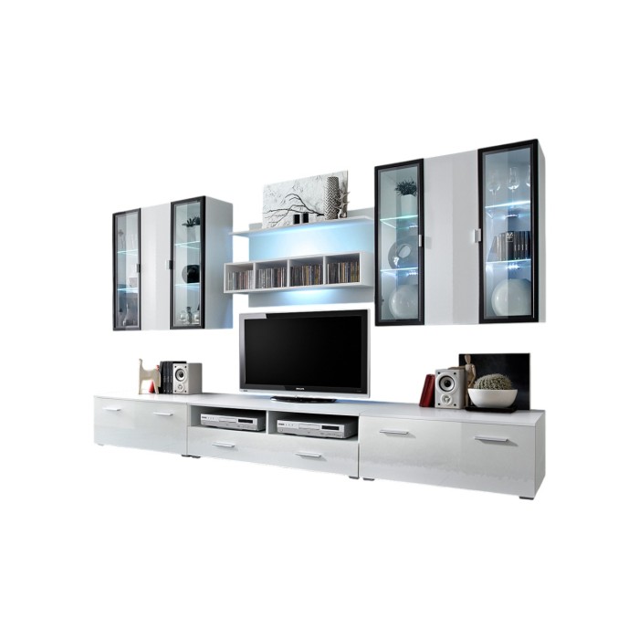 Ensemble meuble salon Quadro Blanc/Blanc laqué de haute brillance avec LED