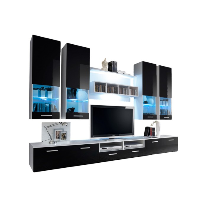 Composition de meubles TV design collection SAGA. Coloris blanc et noir