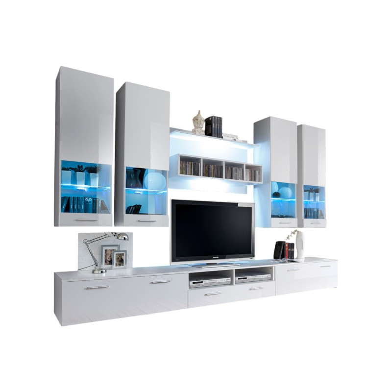 Composition de meubles TV design collection SAGA. Coloris blanc