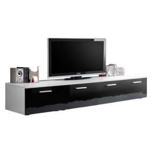 Meuble TV 200cm Collection COMET. Couleur blanc et noir. 2 portes abattantes.