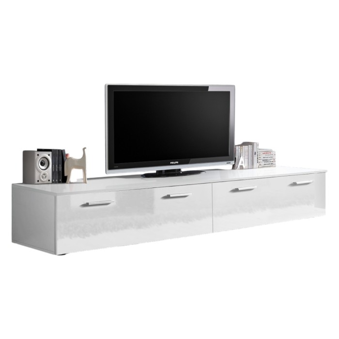 Meuble TV 200cm Collection COMET. Couleur blanc. 2 portes abattantes.