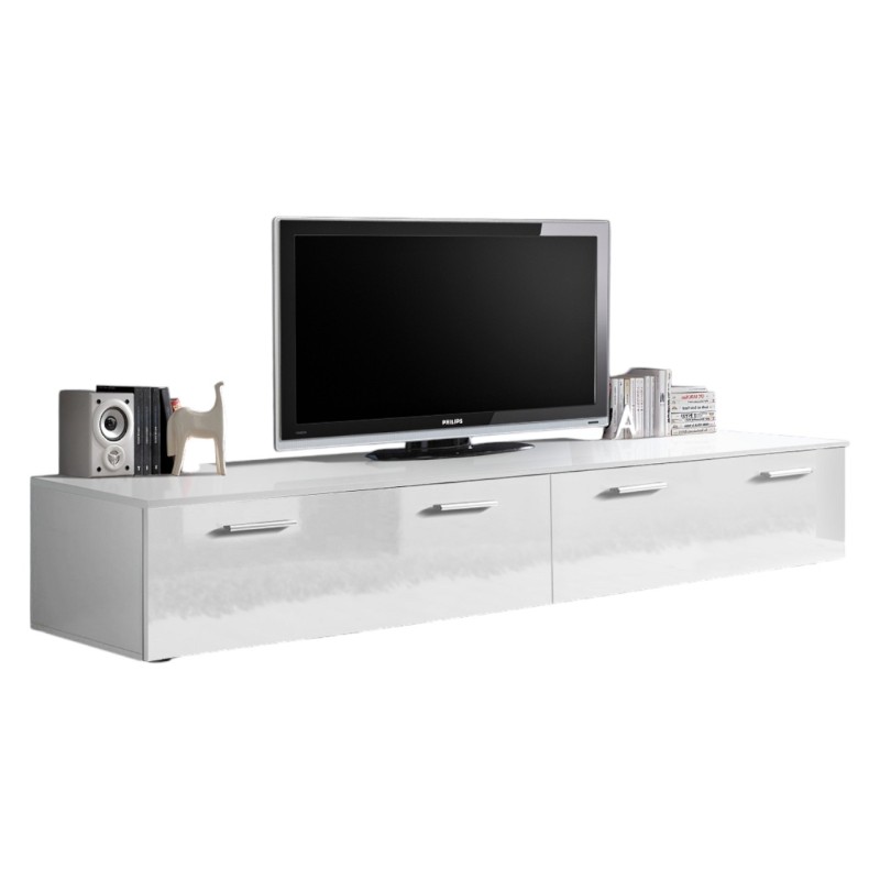 Meuble TV 200cm Collection COMET. Couleur blanc. 2 portes abattantes.
