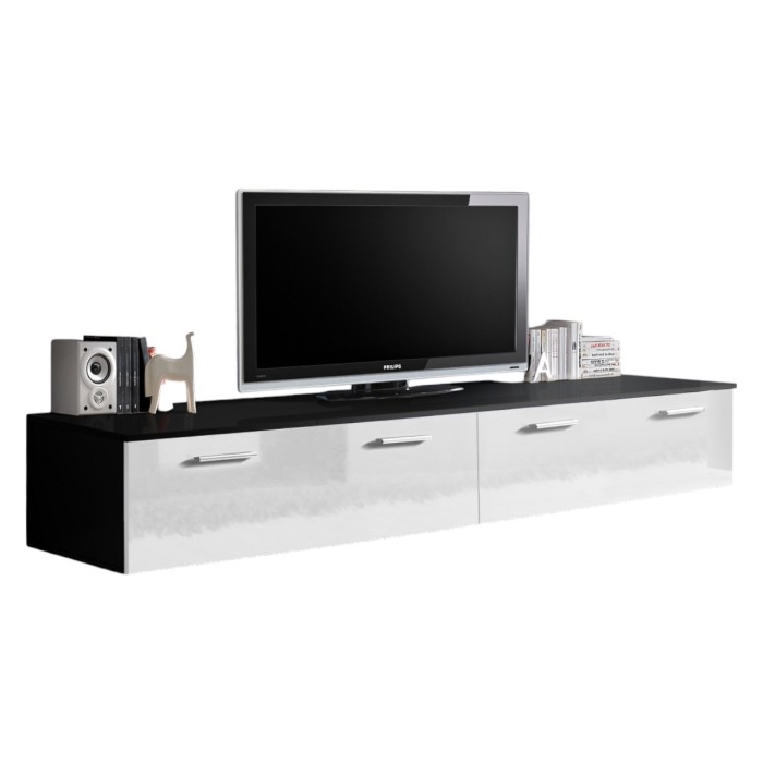 Meuble TV 200cm Collection COMET. Couleur noir et blanc. 2 portes abattantes.