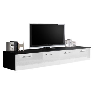 Meuble TV 200cm Collection COMET. Couleur noir et blanc. 2 portes abattantes.