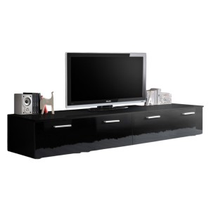Meuble TV 200cm Collection COMET. Couleur noir. 2 portes abattantes.