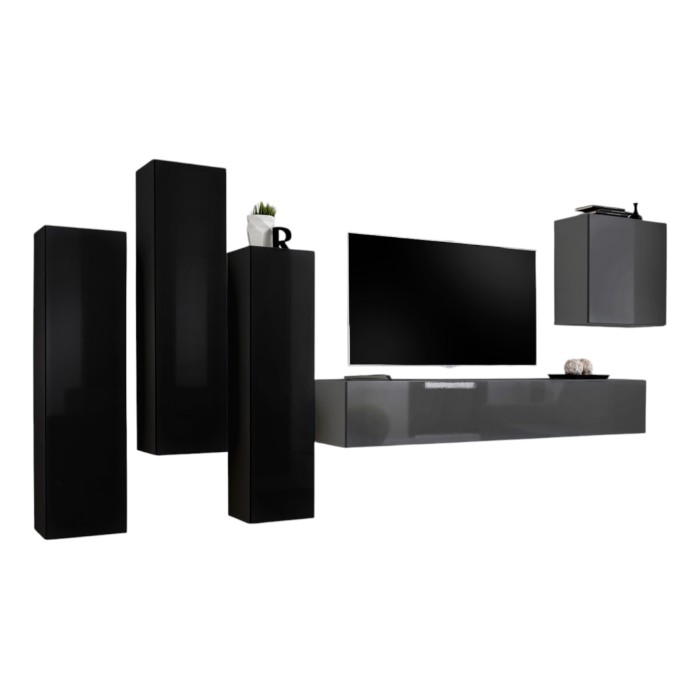 Ensemble de meubles de salon design collection SWITCH III. Coloris noir et gris brillant.