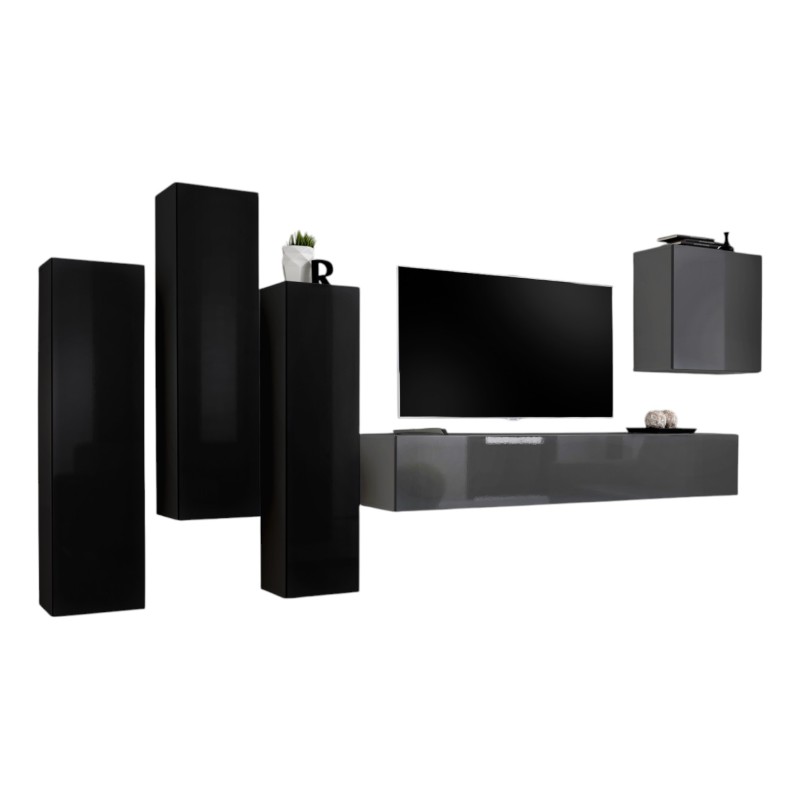 Ensemble de meubles de salon design collection SWITCH III. Coloris noir et gris brillant.