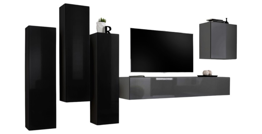Ensemble de meubles de salon design collection SWITCH III. Coloris noir et gris brillant.
