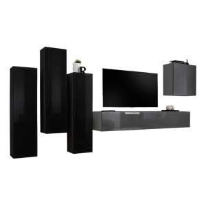 Ensemble de meubles de salon design collection SWITCH III. Coloris noir et gris brillant.