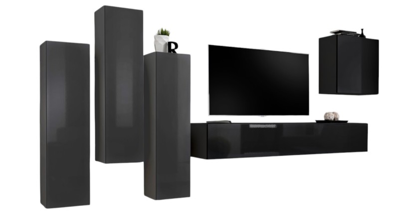 Ensemble de meubles de salon design collection SWITCH III. Coloris gris et noir brillant.