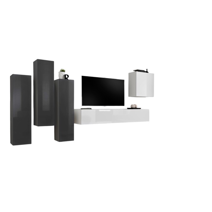 Ensemble de meubles de salon design collection SWITCH III. Coloris gris et blanc brillant.